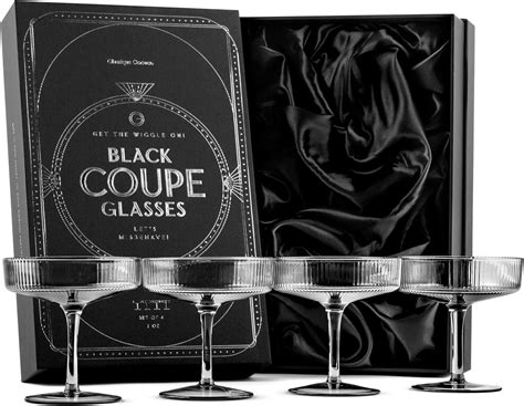 Glassique Cadeau Vintage Art Deco Smoke Black Coupe Glasses Set Of 4 7 Oz