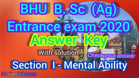 BHU B Sc Ag 2020 Answer Key Bhu Exam 2020 Answer Key BHU BSc Ag Exam