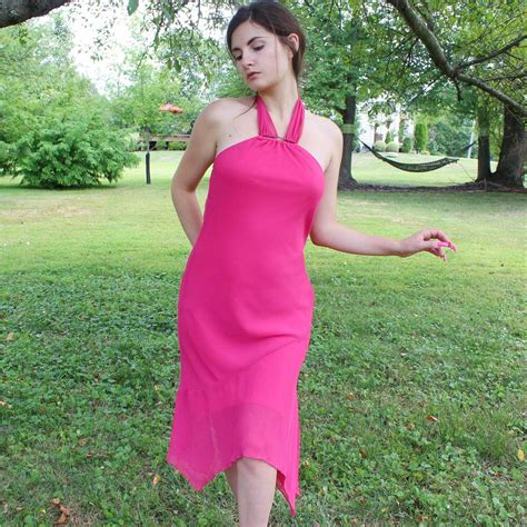 Vintage Y K Hot Pink Halter Mini Dress By Hot Kiss Gem