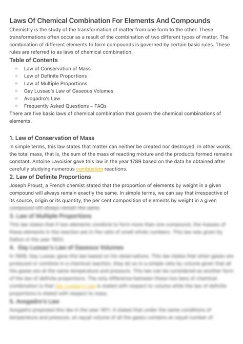 Solution Laws Of Chemical Combination For Elements And Compounds