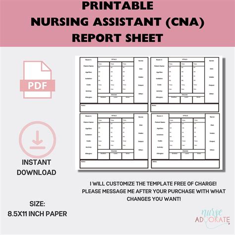 CNA PCA PCT 4 Patient Report Sheet Med Surg Certified Nursing