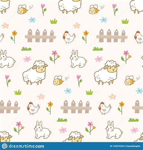 Cute Animals in the Farm Seamless Background Stock Illustration - Illustration of forest ...