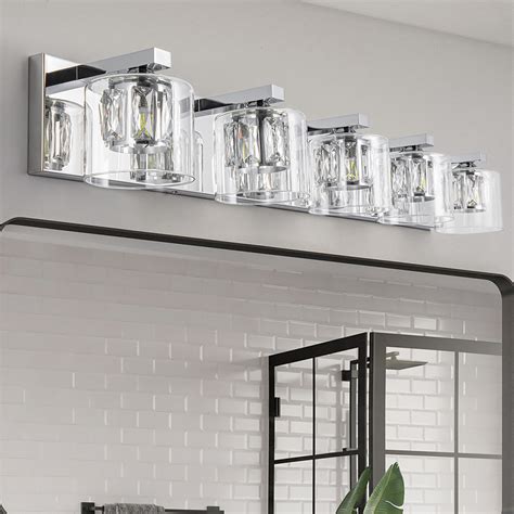 Everly Quinn Delvon 5 Light Bathroom Dimmable Vanity Light Clear Glass