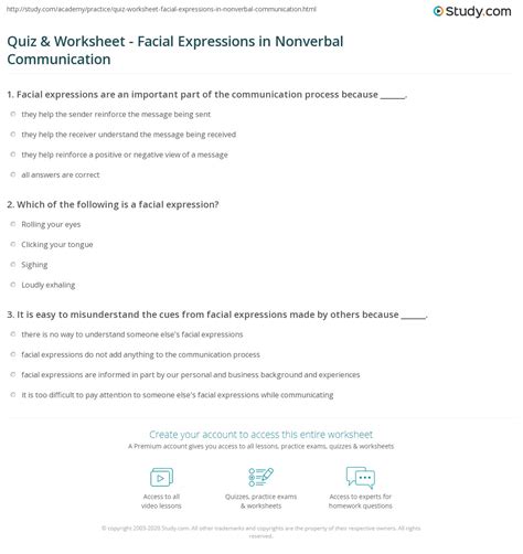 Quiz & Worksheet - Facial Expressions in Nonverbal Communication | Study.com