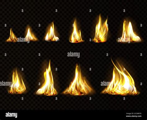 Realistic Fire Set For Animation Torch Flame Isolated On Transparent