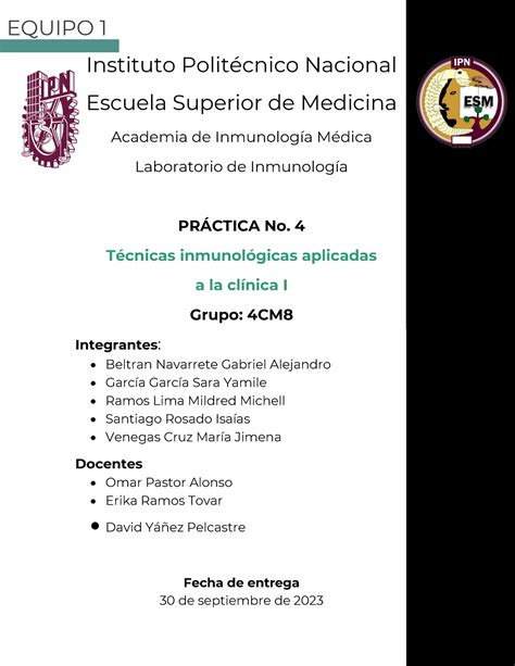 4cm8 P3 E1 Práctica 3 Inmunología Médica Instituto Politécnico