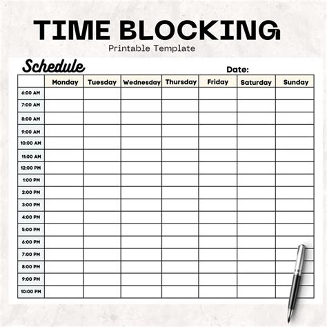 Printable Time Blockingtime Blocking Planner Daily Plannerinstant Download Time Managementdaily