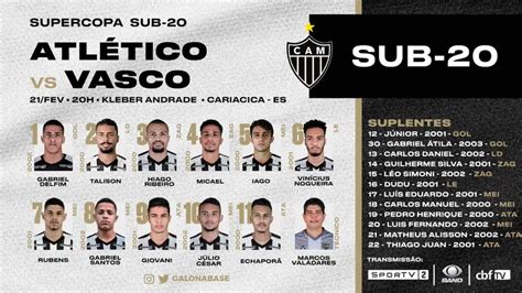 Rival Sub 20 Atlético MG escalado para enfrentar o Vasco SuperVasco