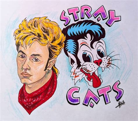 A Drawing Of A Man And A Cat With The Words Stray Cats On It