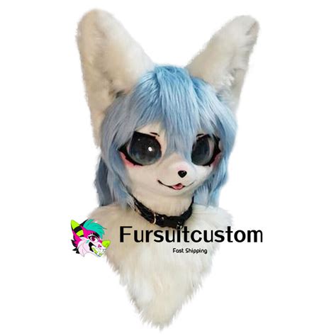 Lightweight White Ears Fursuit Head Furry Husky Head Cosplay