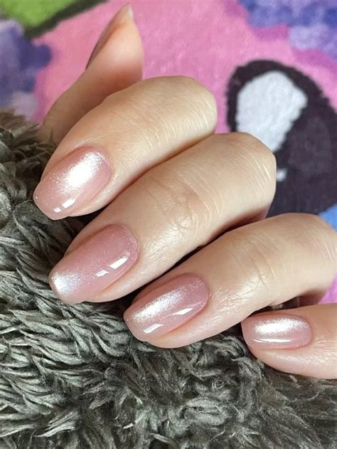 Pe As Unhas Artificiais De Estilo Japon S Rosa Nude M Dias Longas Efeito De Olho De
