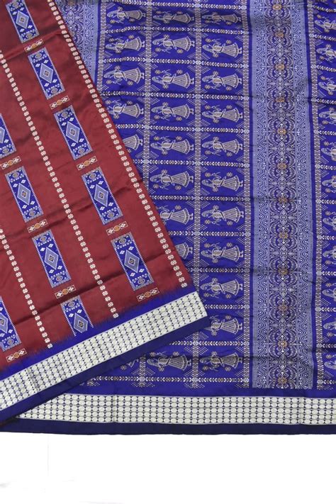 Maroon Colour Sambalpuri Handloom Bomkai Silk Saree Sambalpuri