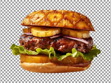 Deliciosa Hamburguesa De Pi A Teriyaki Aislada Sobre Fondo Transparente