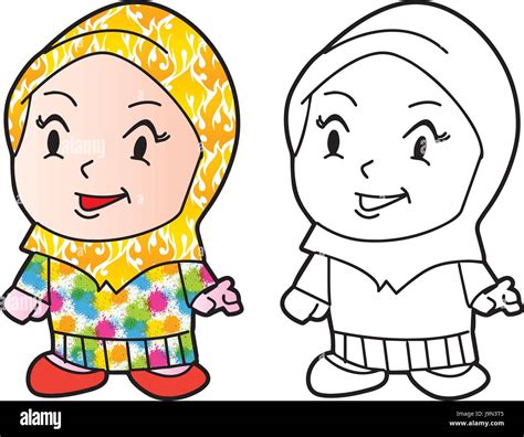 Illustration Of Melayu Muslim Girl Vector Cartoon Character For