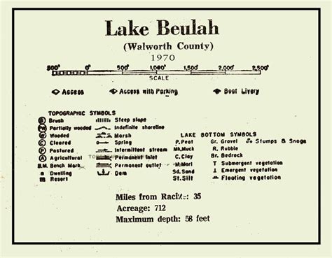 1970 Map Of Lake Beulah Walworth County Wisconsin Etsy