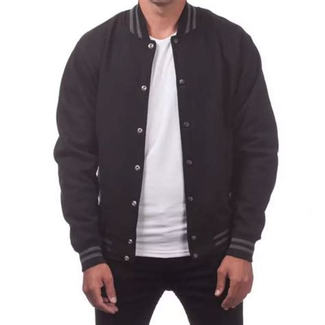 Chaqueta Hombre Beisbolera Negra Unicolor Generico