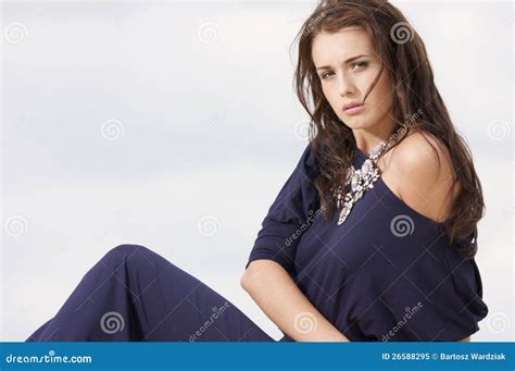Brunette Posing In Violet Dress Stock Image Image Of Romantic Glamour