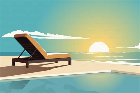 summer chair  swimming pool facing sea  beautiful sunset