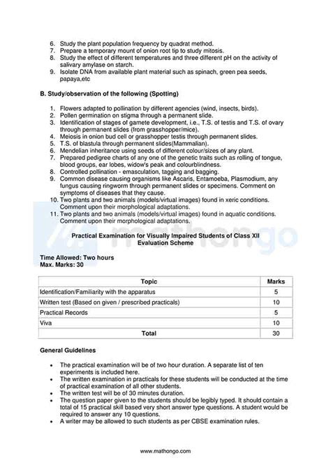 CBSE Syllabus For Class 12 Biology MathonGo