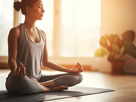 Premium Ai Image Woman Sitting On Yoga Mat Meditating Practice Yoga Poses