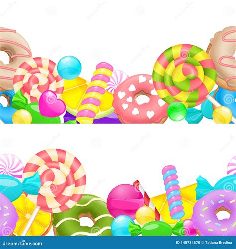 Candy Horizontal Frame Two Vector Line Frames With Sweet Candies