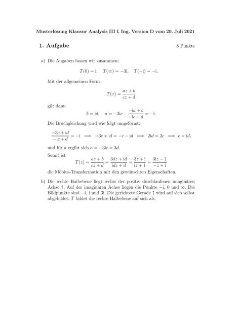 2021 Altklausur Lösungen Musterl osung Klausur Analysis III f Ing