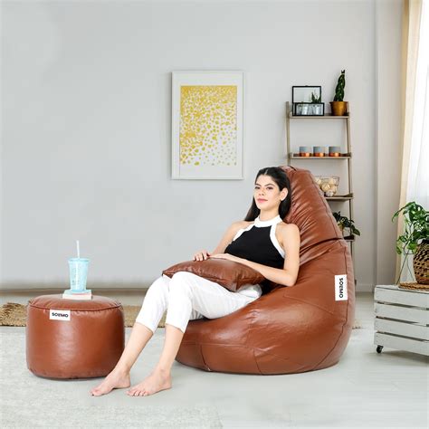 Amazon Brand Solimo Xxxl Leatherette Bean Bag With Footrest Pillow