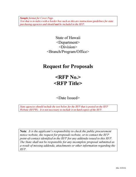 Rfp Sample Template Free