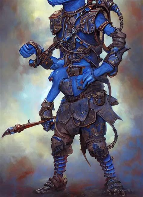 Blue Skinned D D Kobold Artificer In Steam Punk Stable Diffusion