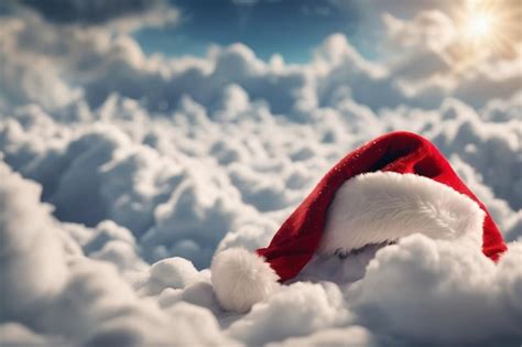 Premium Photo Angelic Christmas Hat In Paradise With Many Cloudsxmas