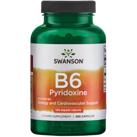 Swanson B6 Pyridoxine 100mg 250 Caps Heart Health Support 100 Mg 250