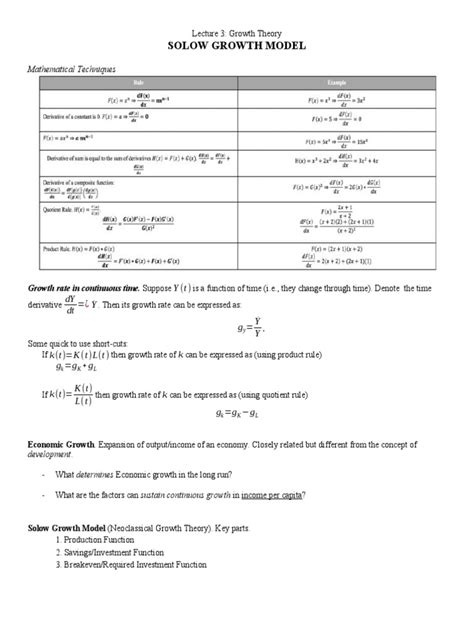 Lecture 3 - Solow Growth Model | PDF | Economic Growth | Production ...