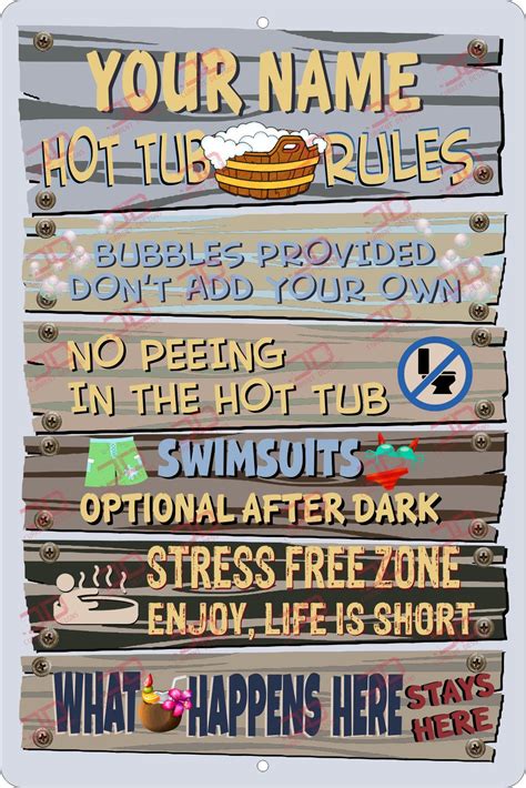 Custom Hot Tub Rules Metal Sign Outdoor Spa Sign Airbnb Signs Spa Rules Pool Decor For