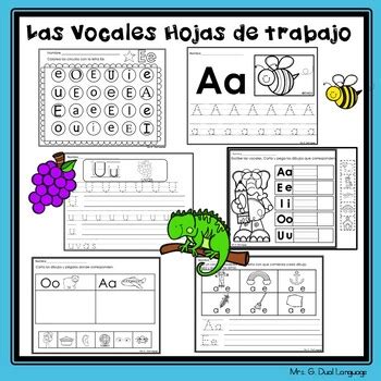 Las Vocales Hojas De Trabajo Spanish Vowels Practice Pages Tpt