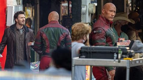 Dwayne Johnson And Chris Evans Seen In Fine Leather Outfits On The Sets