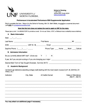 Fillable Online Unf Prelicensure Accelerated Prelicensure Bsn