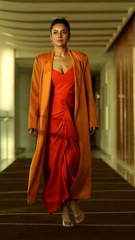 Shehnaaz Gill Hot Looks In Orange Outfit