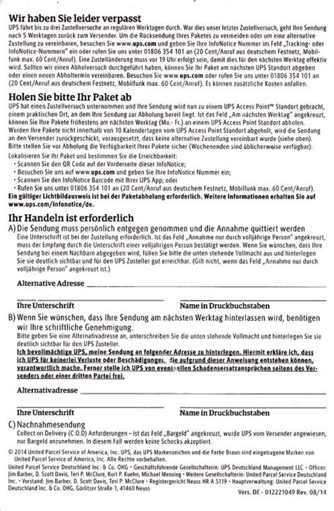 Vollmacht Paket Abholen Ups