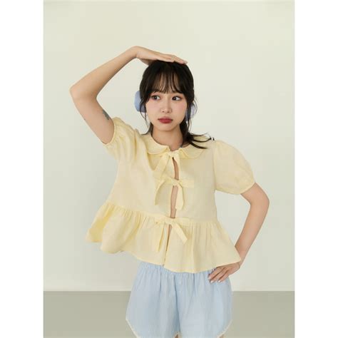 Áo sơ mi cộc tay cổ sen thắt nơ Naked by V Bonnie Blouse Shopee Việt Nam