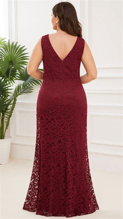 Plus Size Pleated Lace Bodycon Sleeveless Floor Length Evening Dress