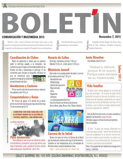 Boletin 7 De Noviembre 2015 By Boletin Iglesia Zambrano Issuu