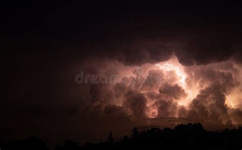 Lightning in the Sky during a Storm at Night Stock Photo - Image of ...