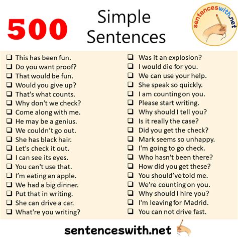 500 Simple Sentences Examples, Simple in a Sentence - SentencesWith.Net