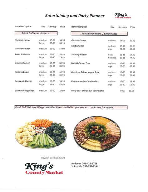 Deli Tray Menu - King's County Market