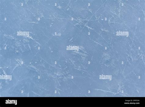 Empty Ice Rink With Skate Marks After The Session Outdoor Stock Photo