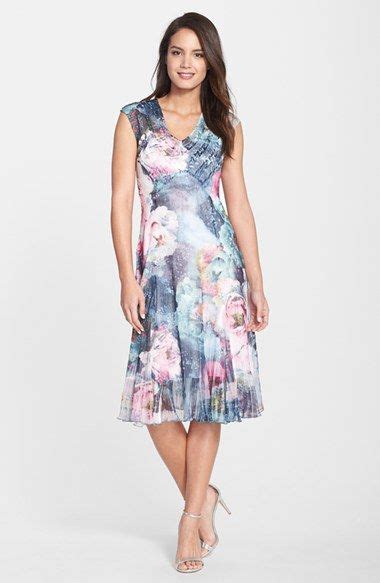 Komarov Print Chiffon And Charmeuse A Line Dress Nordstrom Chiffon