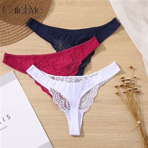 Cute Byte Cute Byte 3PCS Set Cotton G String Women Panties Lace Underwear Female Lingerie