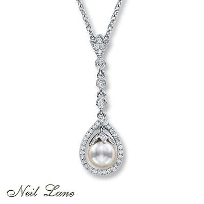 Kay Jewelers Cultured Pearl Necklace 1/5 ct tw Diamonds Sterling Silver ...