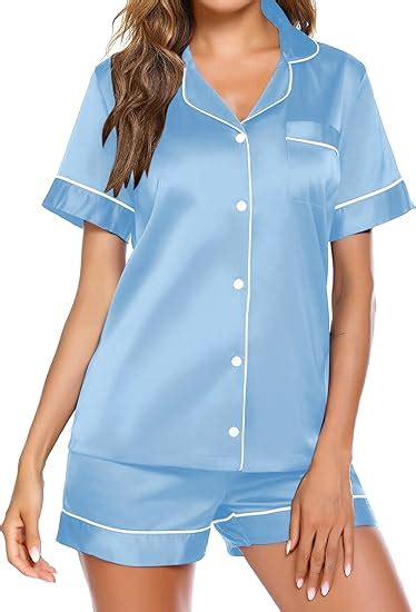 Ekouaer Satin Pajamas For Women Button Down Sleepwear Soft Silk