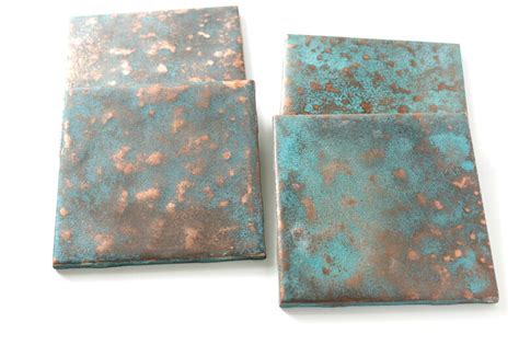 Copper Tileswith Blue Patina Copper Hammered Look Ceramic Etsy